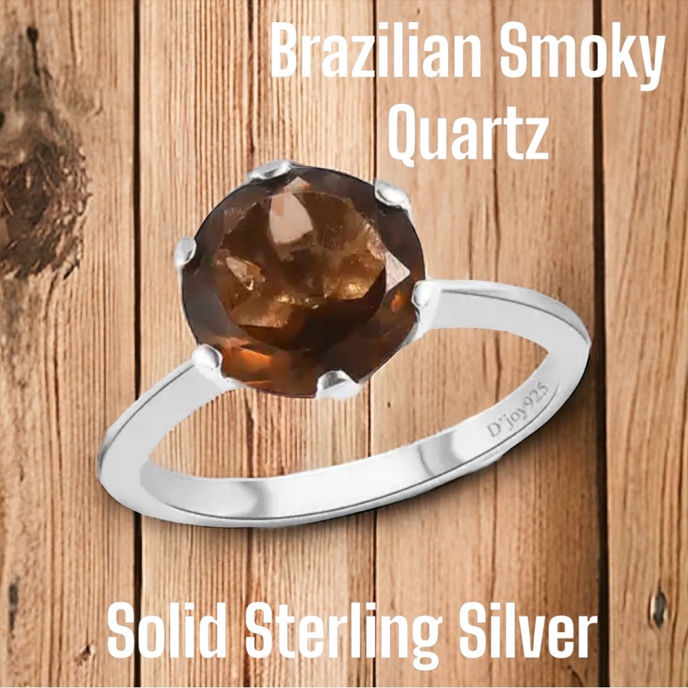 SS#3 Brazilian Smoky Quartz Solitaire Ring In Solid Sterling Silver Size 8.75